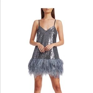 Cinq A Sept Athena Sequin & Feather Dress Party Cocktail Sparkle Holiday